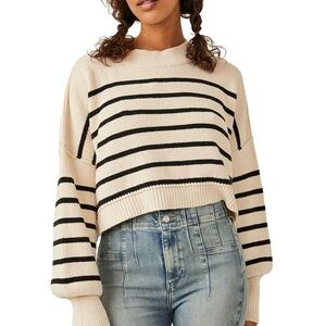 NWT Free People Easy Street Stripe Print Long Sleeve Cropped Pullover Top
